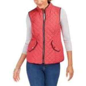 Charter Club Quilted Vest Coral Navy Pockets J